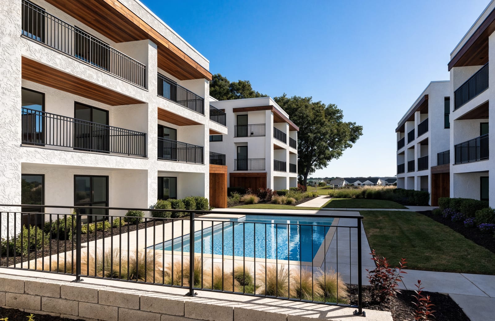 A modern apartment community in a Texas suburb